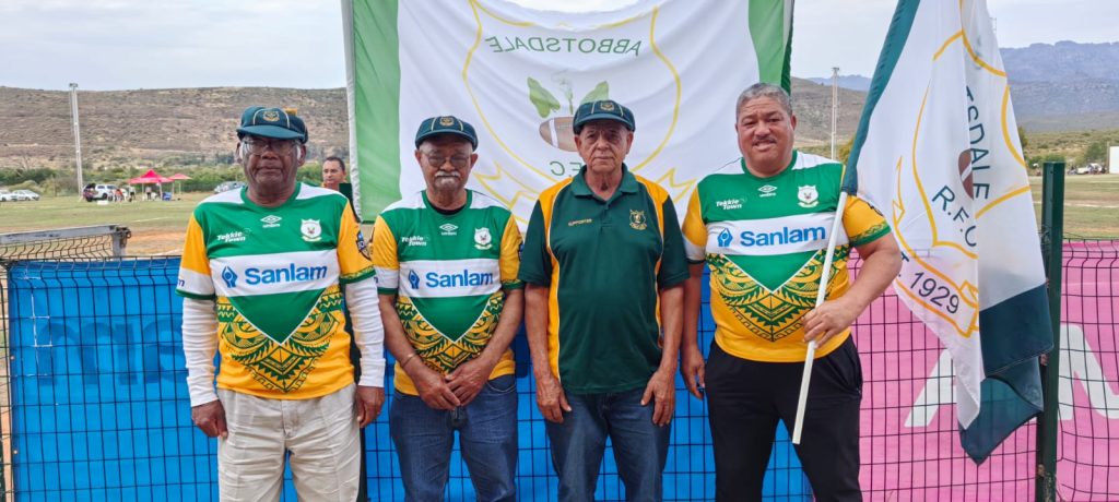 Photo: Abbotsdale Legends (from left to right) Eddie Peters, Archie Josias, Abraham Boltney en Granville Jacobs ahead of their beloved Abbotsdale's Round One Sanlam Boland Top 12 match against Delicious RFC (NW) on Saturday, 11 October. Photo by Abbotsdale Media 