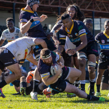 Photo: Llewellyn Classen (ball in hand) and Marlyn Williams of the Sanlam Boland Kavaliers against the DHL Stormers XXIII in a warm-up match ahead of the 2026 Carling Currie Cup competition. Wellington, Western Cape. 04 July 2026. Photo by Sideline Frames/Kurshé-Lee Brandt